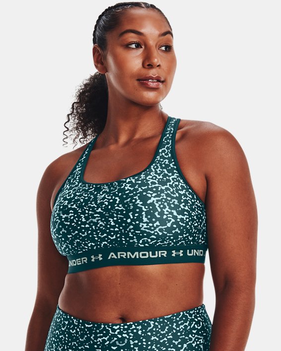 Women's Armour® Mid Crossback Printed Sports Bra, Green, pdpMainDesktop image number 3